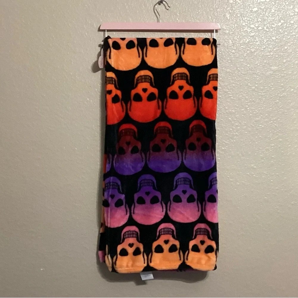 Betsey Johnson Multi-colored Halloween Skull Print Plush Throw